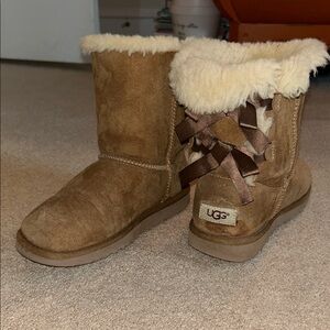 UGG Women's Brown Sheepskin Boots with Ribbon Detail